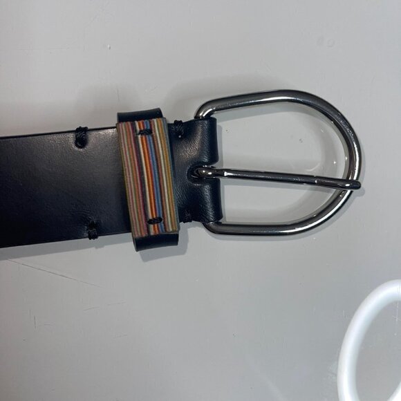 Paul Smith Womens Adjustable Belt Size 28 Black Stripe Italian Leather - Picture 8 of 8